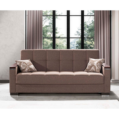 Armada X Upholstered Convertible Wood Trimmed Sofabed with Storage Brown Polyester