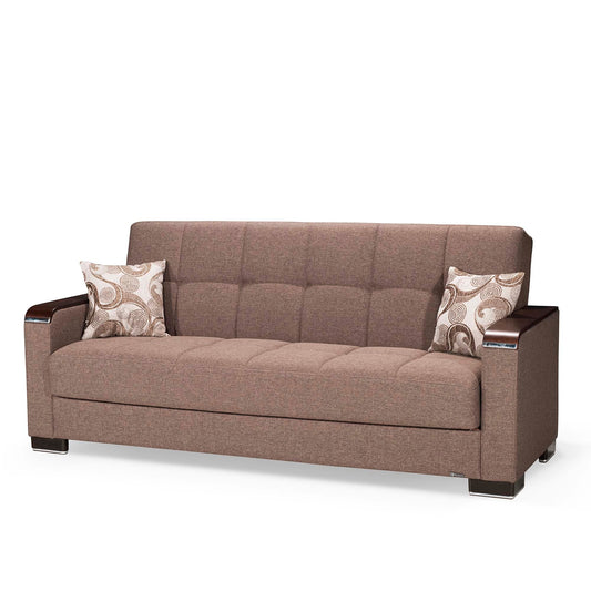 Armada X Upholstered Convertible Wood Trimmed Sofabed with Storage Brown Polyester