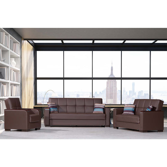 Armada X Upholstered Convertible Wood Trimmed Sofabed with Storage Brown-PU