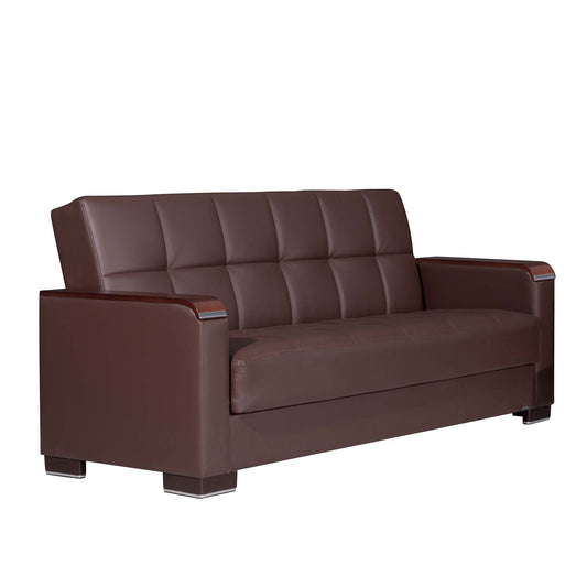 Armada X Upholstered Convertible Wood Trimmed Sofabed with Storage Brown-PU