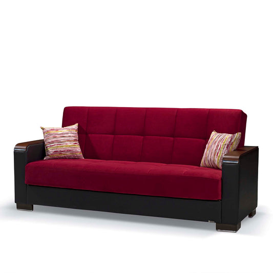 Armada X Upholstered Convertible Wood Trimmed Sofabed with Storage Burgundy/Black-PU Microfiber