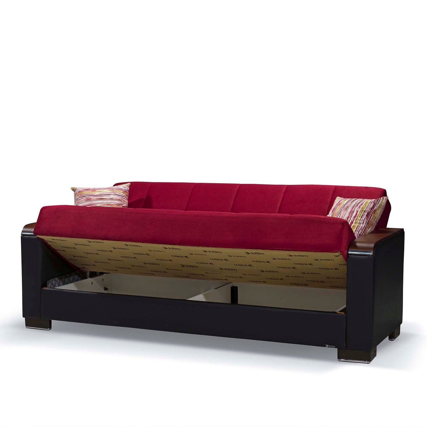 Armada X Upholstered Convertible Wood Trimmed Sofabed with Storage Burgundy/Black-PU Microfiber