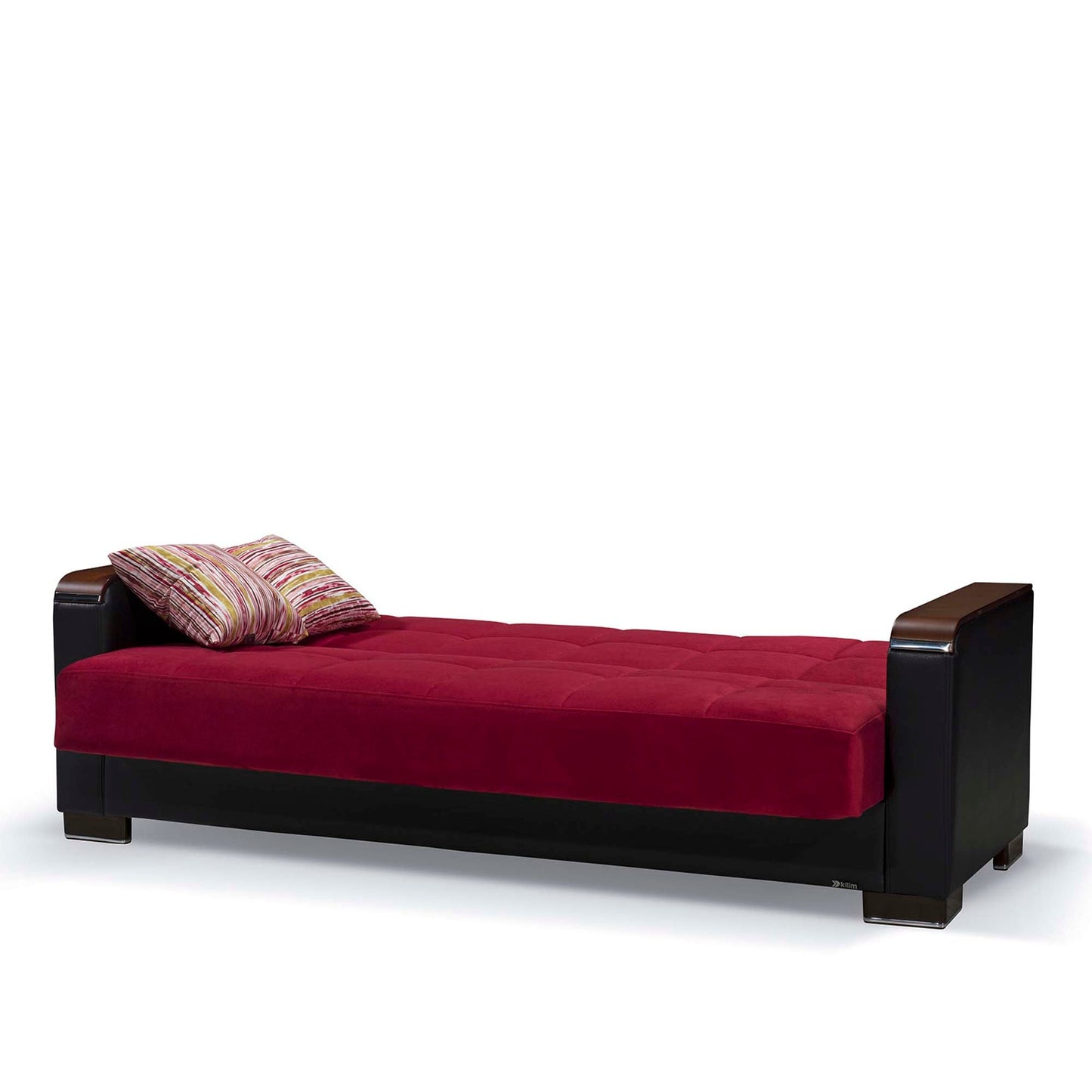 Armada X Upholstered Convertible Wood Trimmed Sofabed with Storage Burgundy/Black-PU Microfiber