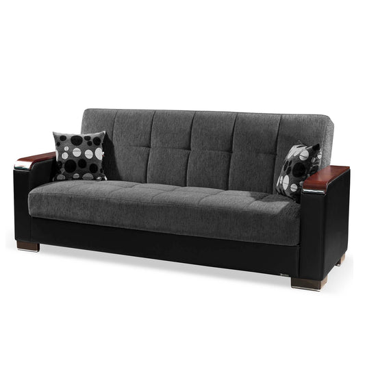 Armada X Upholstered Convertible Wood Trimmed Sofabed with Storage Grey/Black-PU Chenille