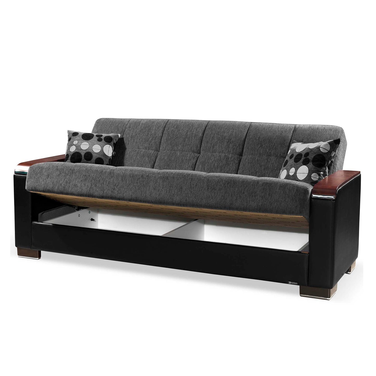 Armada X Upholstered Convertible Wood Trimmed Sofabed with Storage Grey/Black-PU Chenille