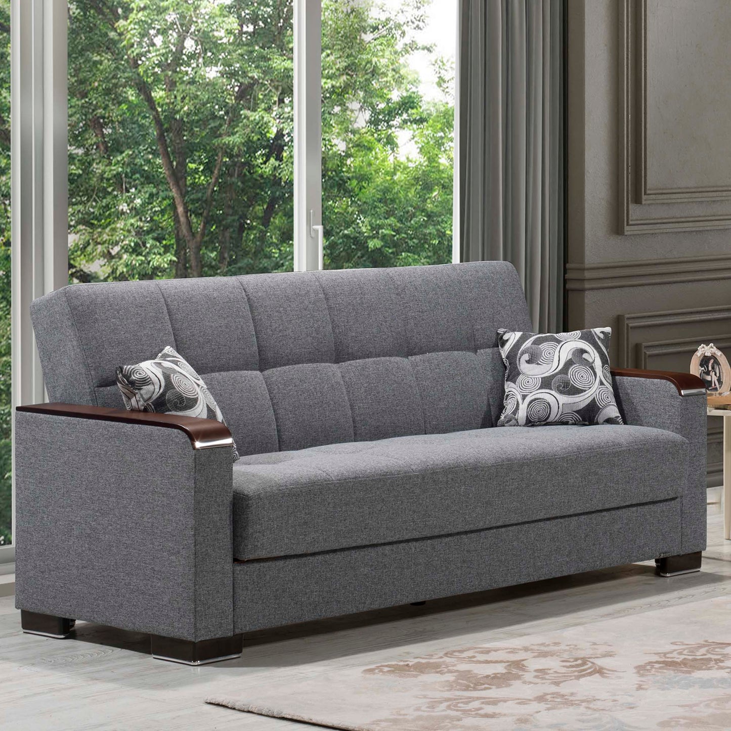 Armada X Upholstered Convertible Wood Trimmed Sofabed with Storage Grey Polyester