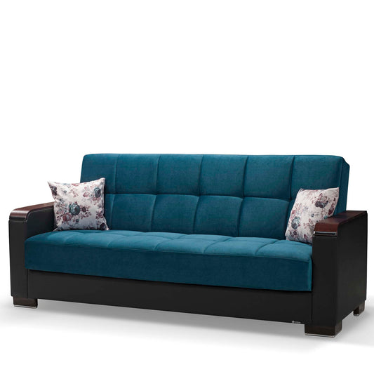 Armada X Upholstered Convertible Wood Trimmed Sofabed with Storage Turquoise/Black-PU Microfiber