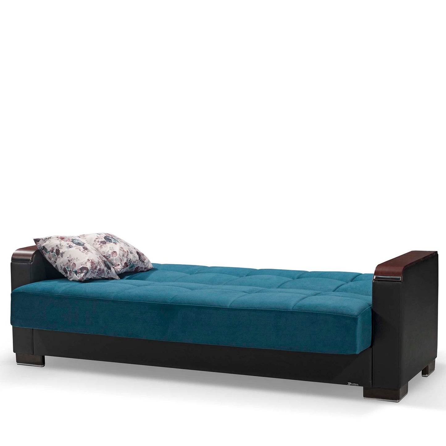 Armada X Upholstered Convertible Wood Trimmed Sofabed with Storage Turquoise/Black-PU Microfiber