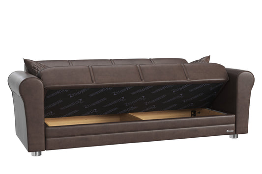 Avalon Upholstered Convertible Sofabed with Storage Brown-PU