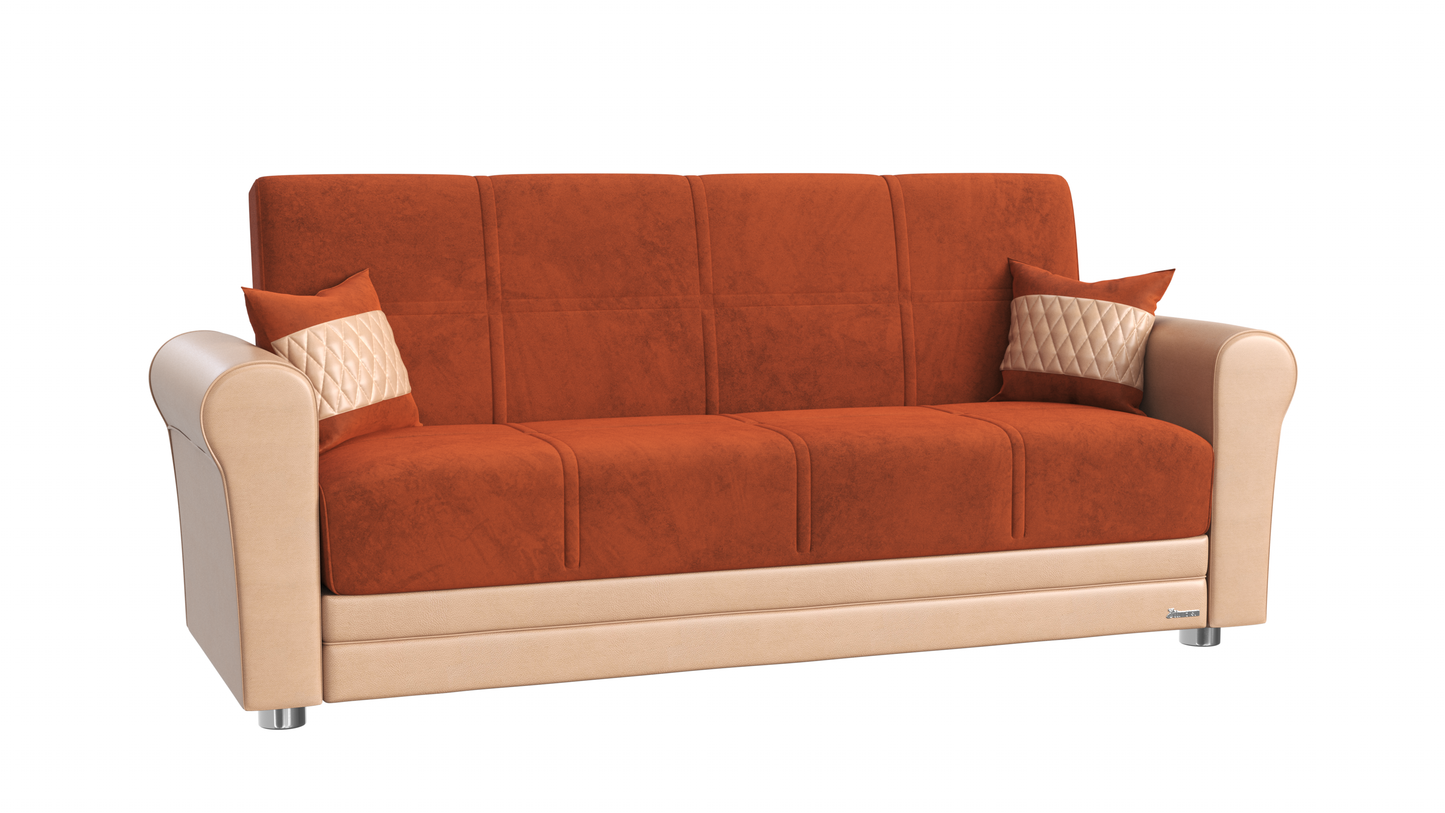 Avalon Upholstered Convertible Sofabed with Storage Orange