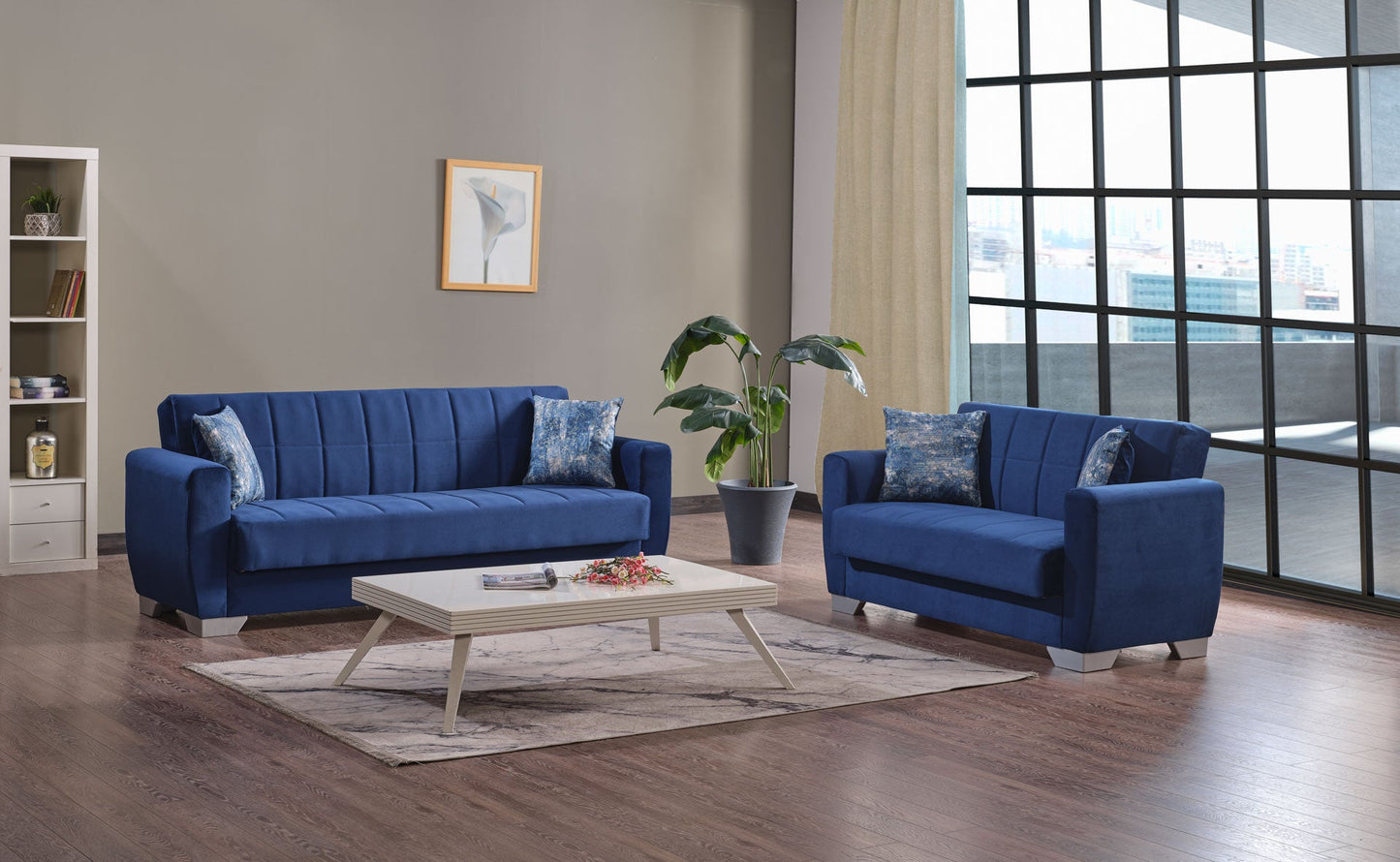 Barato Upholstered Convertible Sofabed with Storage Blue