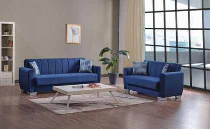 Barato Upholstered Convertible Sofabed with Storage Blue