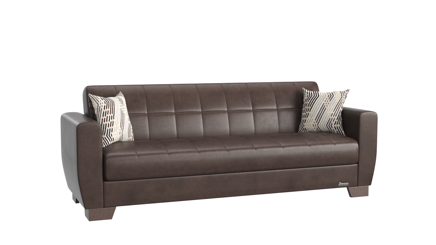 Barato Upholstered Convertible Sofabed with Storage Brown-PU