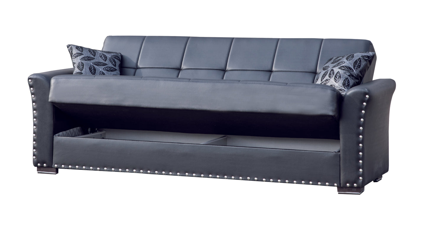 Diva Upholstered Convertible Sofabed with Storage Black-PU