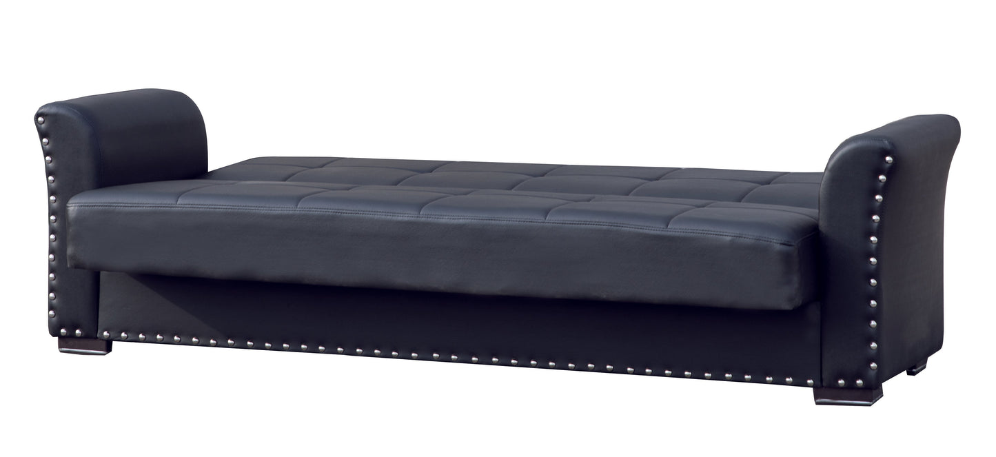 Diva Upholstered Convertible Sofabed with Storage Black-PU