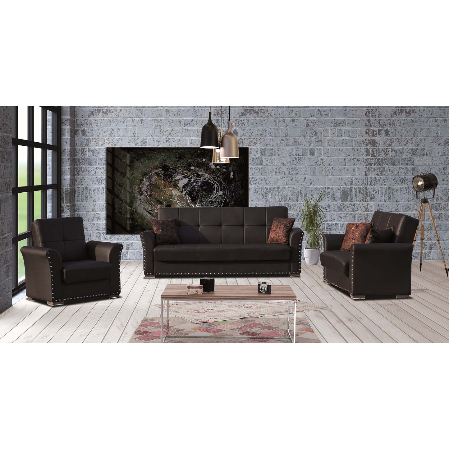 Diva Upholstered Convertible Sofabed with Storage Brown-PU