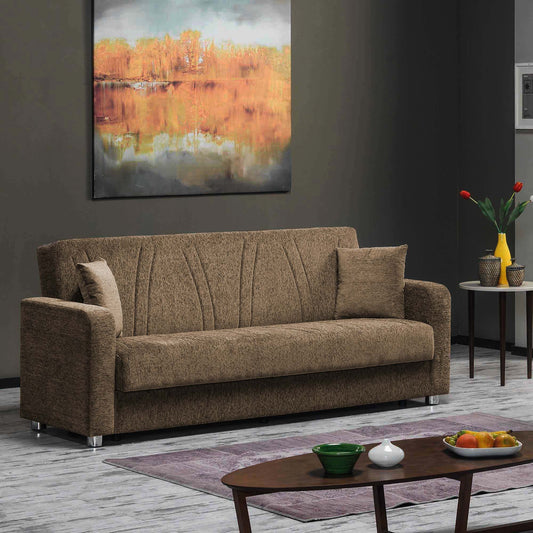 Elegance Upholstered Convertible Sofabed with Storage Beige