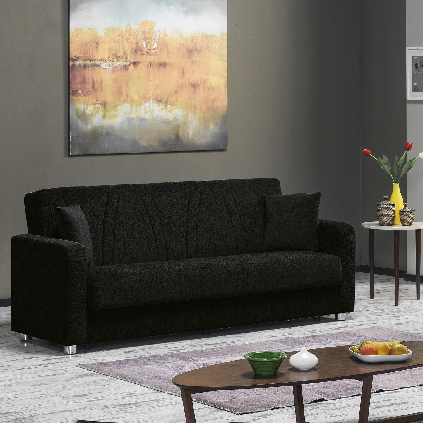 Elegance Upholstered Convertible Sofabed with Storage Black