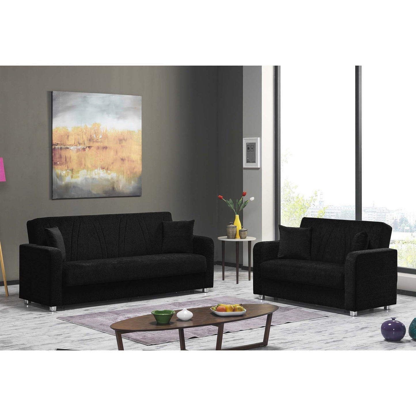 Elegance Upholstered Convertible Sofabed with Storage Black