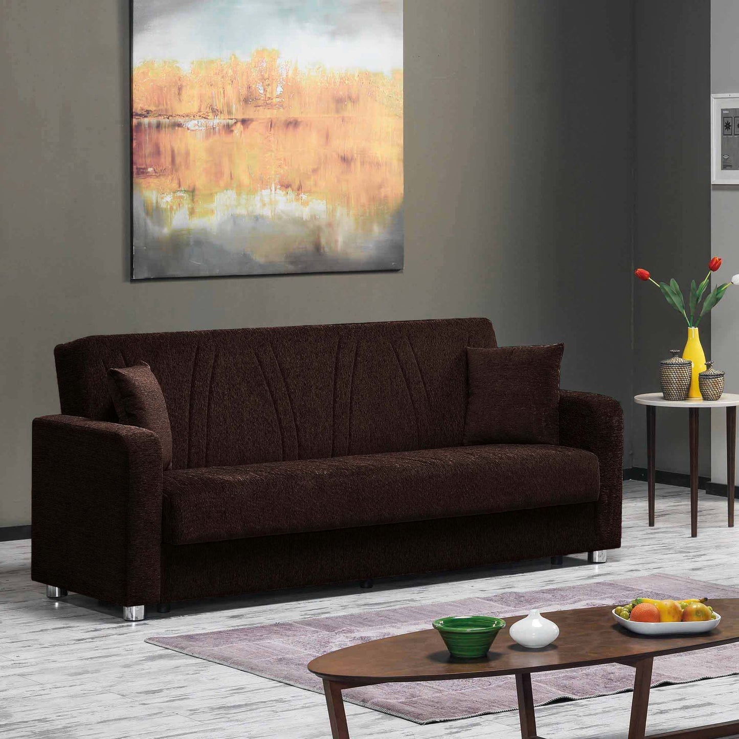 Elegance Upholstered Convertible Sofabed with Storage Dark Brown