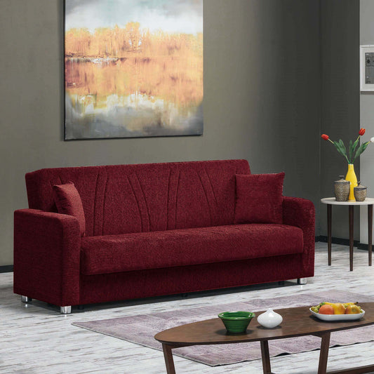 Elegance Upholstered Convertible Sofabed with Storage Red