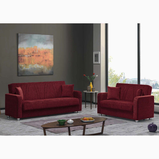 Elegance Upholstered Convertible Sofabed with Storage Red