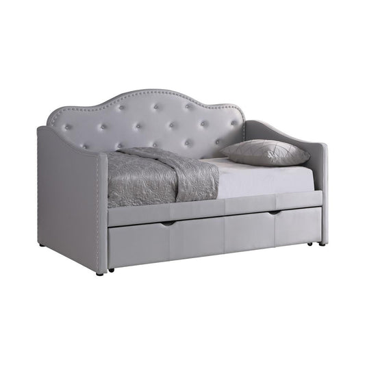 Elmore Pearlescent Gray Upholstered Twin Daybed with Trundle