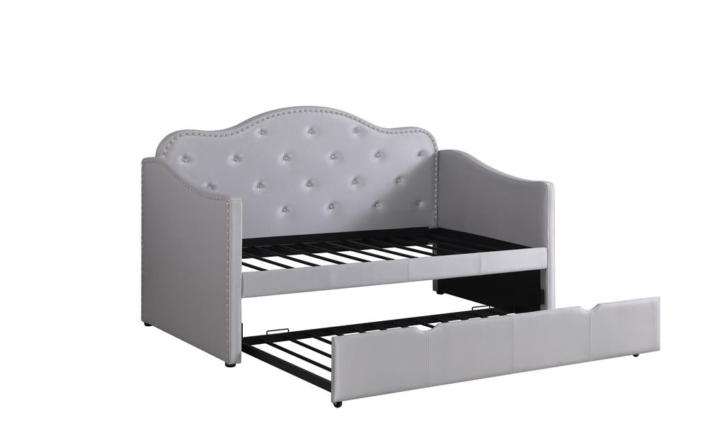 Elmore Pearlescent Gray Upholstered Twin Daybed with Trundle