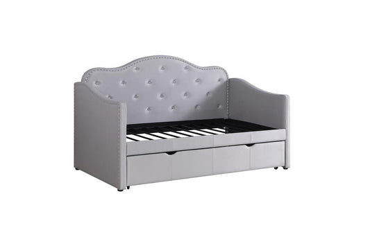 Elmore Pearlescent Gray Upholstered Twin Daybed with Trundle
