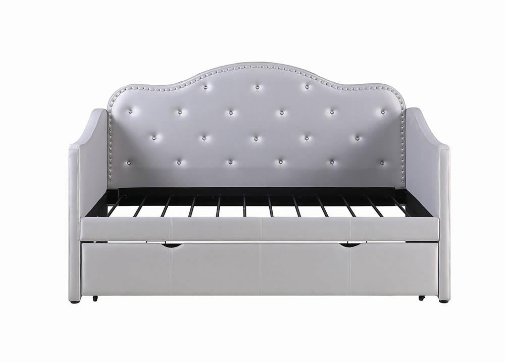 Elmore Pearlescent Gray Upholstered Twin Daybed with Trundle