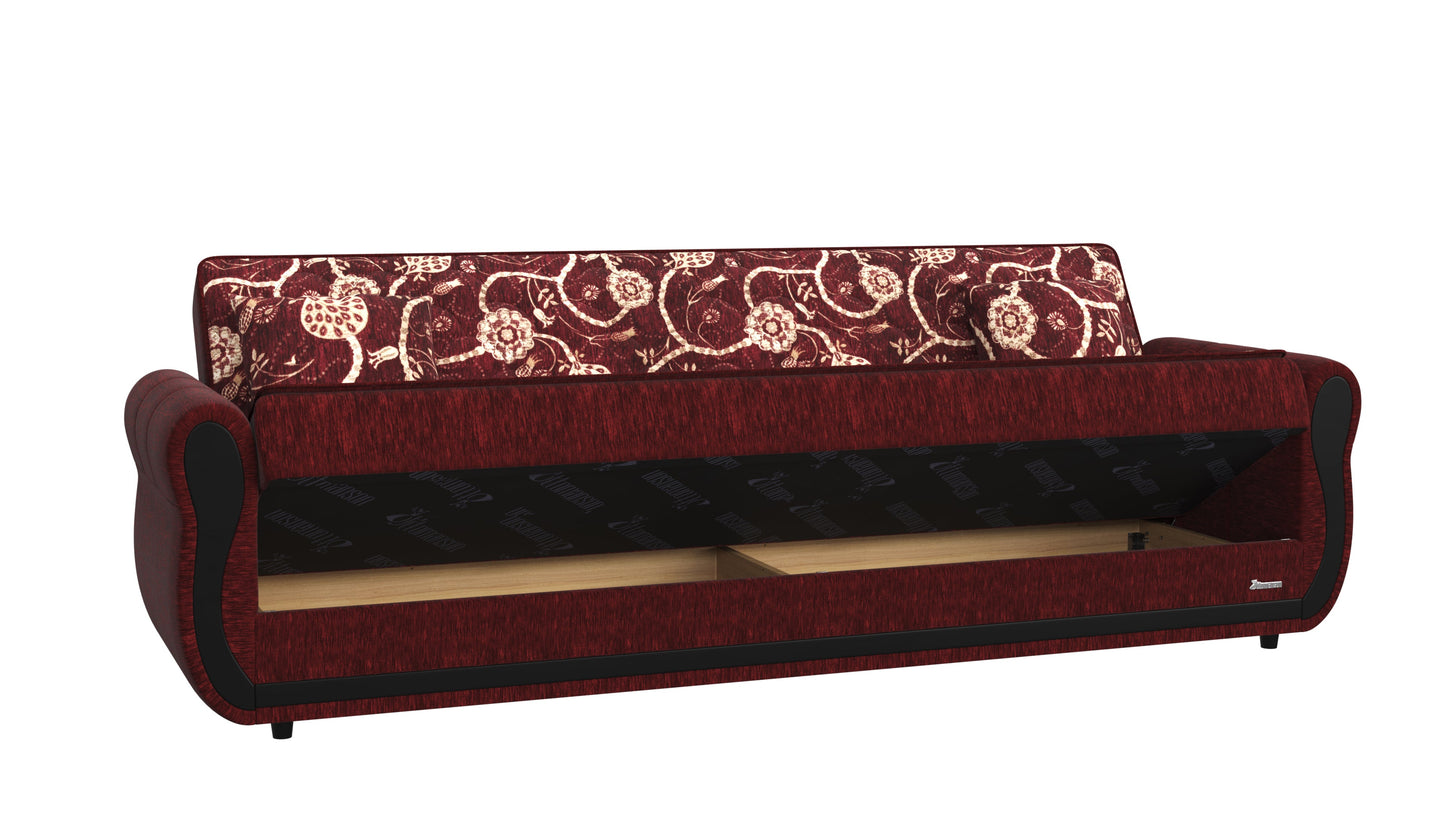 Havana Upholstered Convertible Sofabed with Storage Burgundy