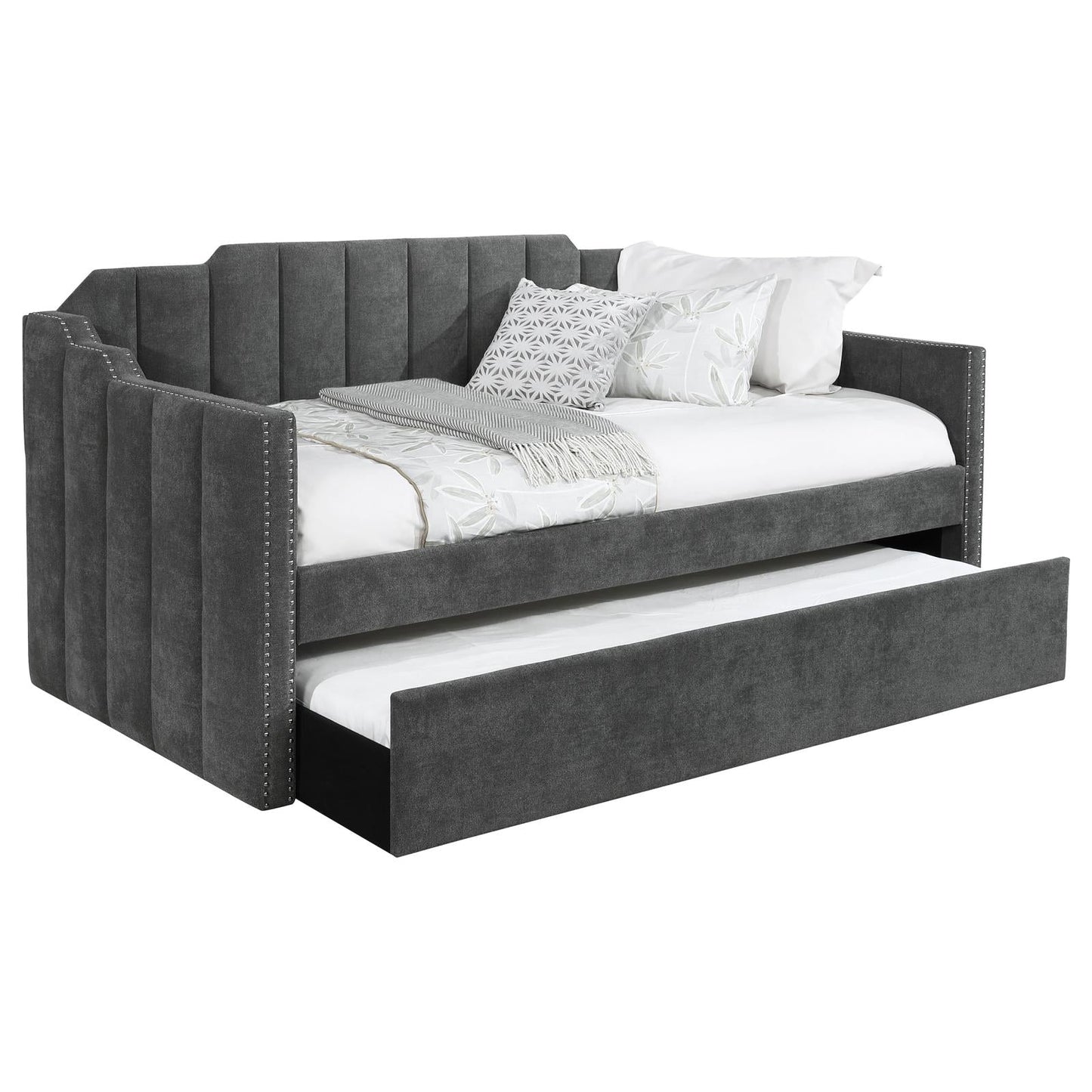 Kingston Charcoal Upholstered Twin Daybed with Trundle