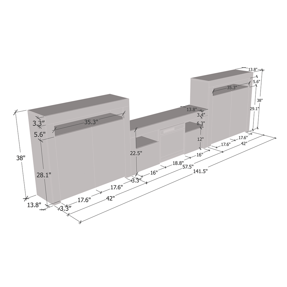 Milano 145EF-2D-2D Fireplace Entertainment Center