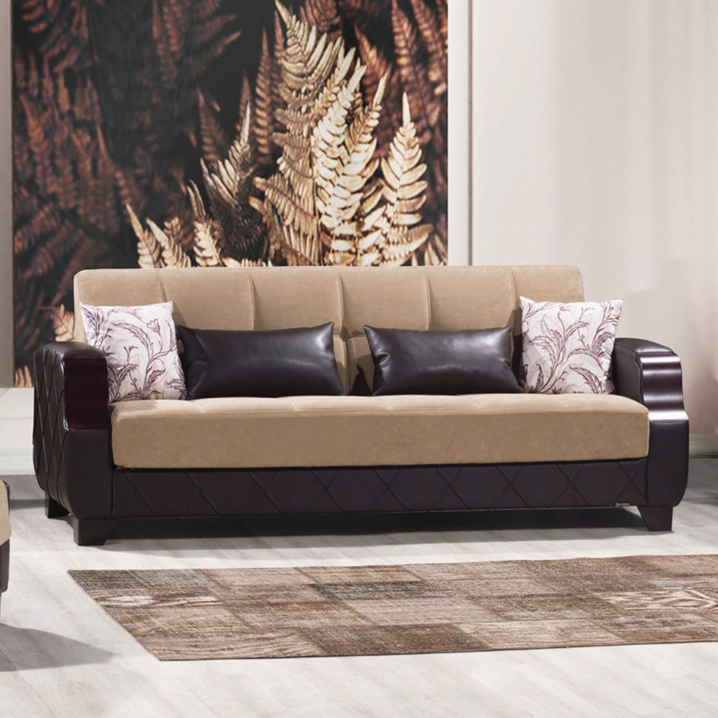 Molina Upholstered Convertible Sofabed with Storage Brown