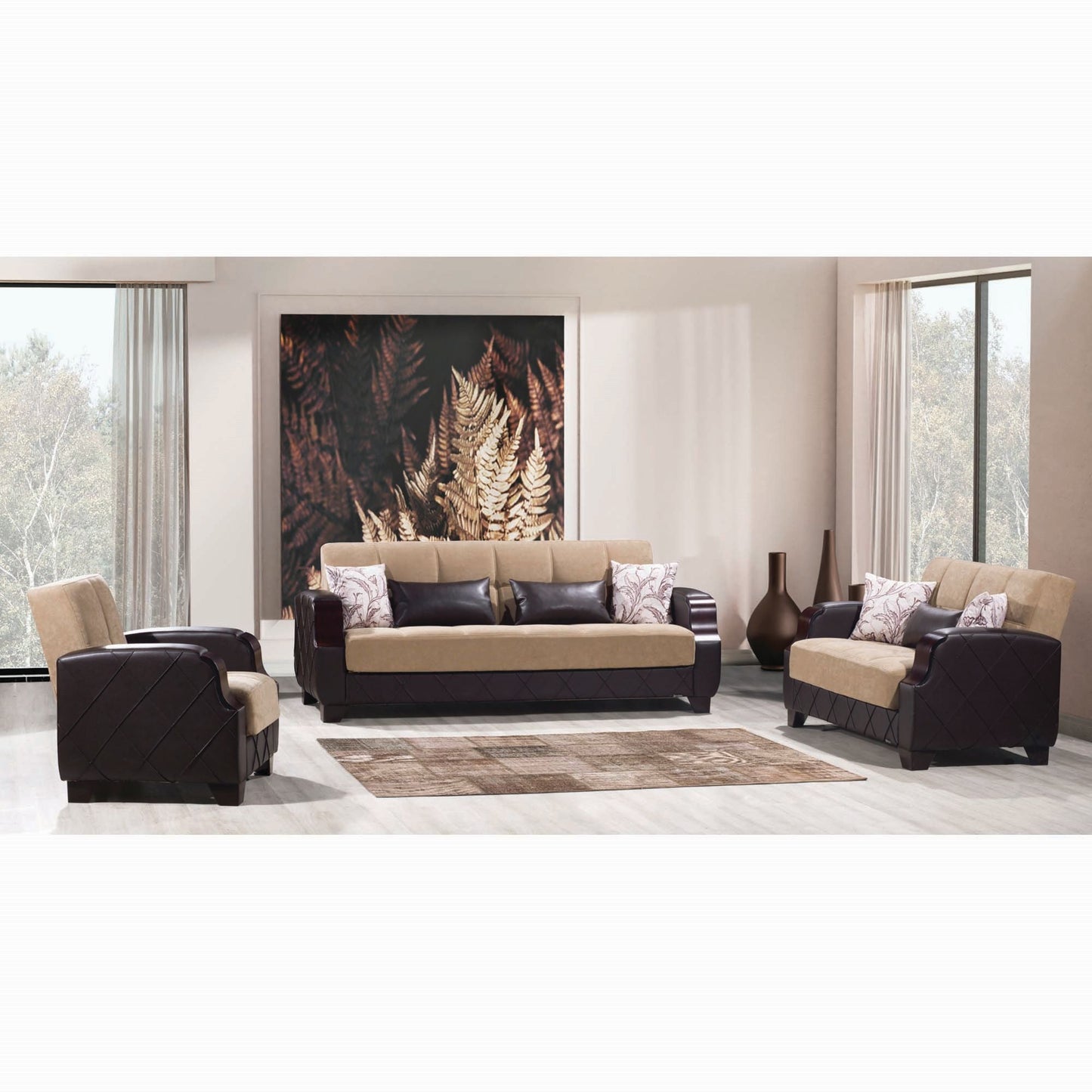 Molina Upholstered Convertible Sofabed with Storage Brown