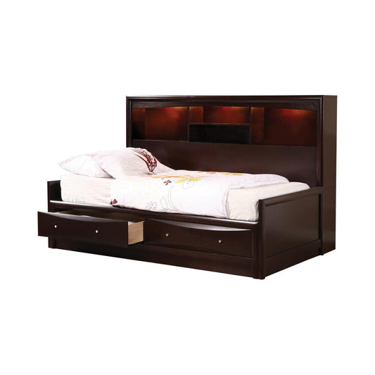 Phoenix Cappuccino Full Daybed with Bookcase/Storage Drawers