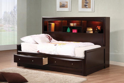 Phoenix Cappuccino Full Daybed with Bookcase/Storage Drawers