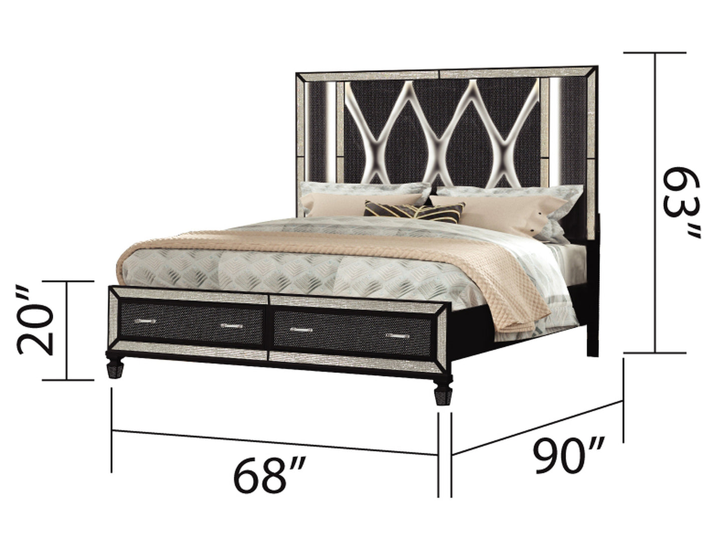 Crystal Queen 4 Piece Storage Wood Bedroom Set Finished