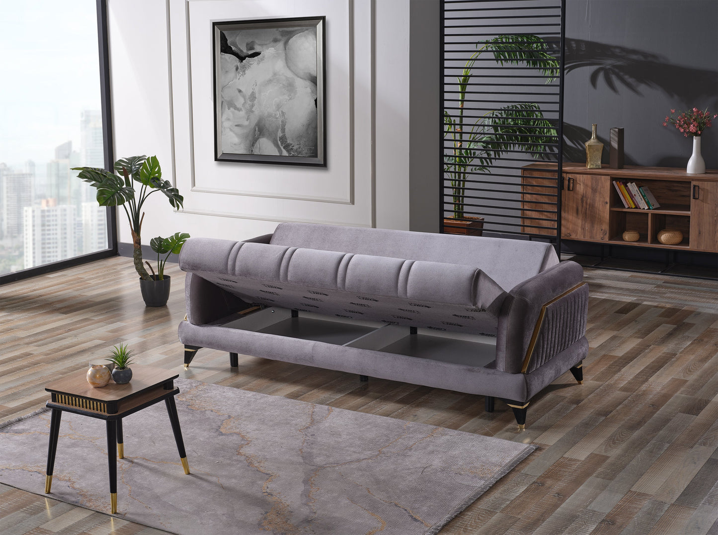 Ruby Upholstered Convertible Sofabed with Storage Gray