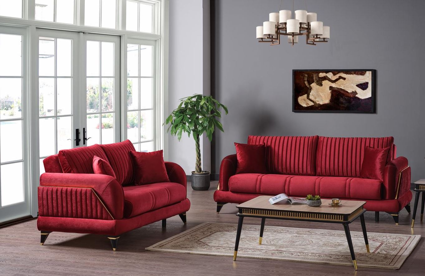 Ruby Velvet 2-Piece Sofa Loveseat Sleeper Set