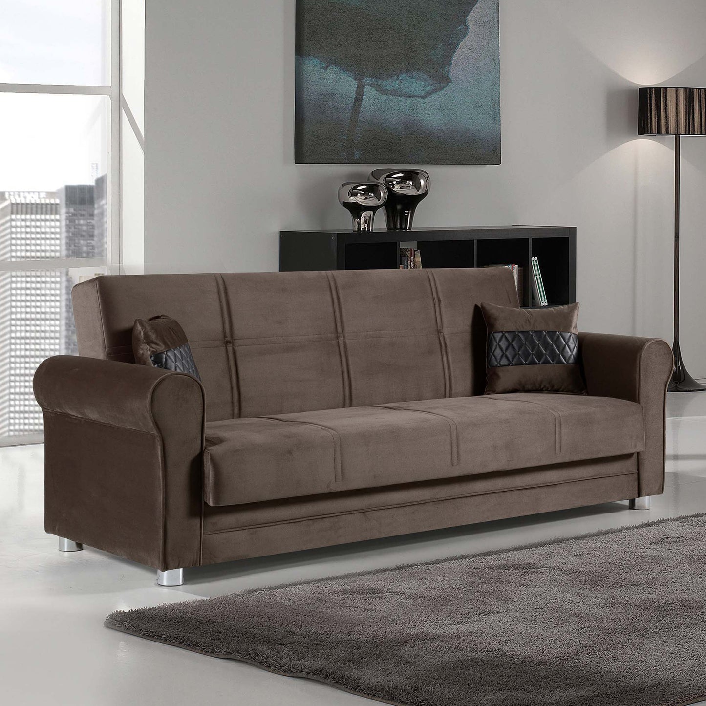 Sara Upholstered Convertible Sofabed with Storage Brown