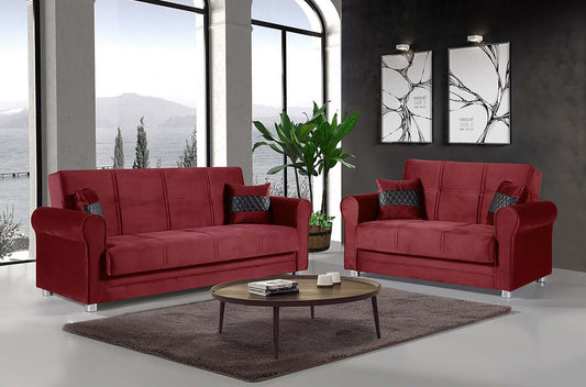 Sara Upholstered Convertible Sofabed with Storage Burgundy