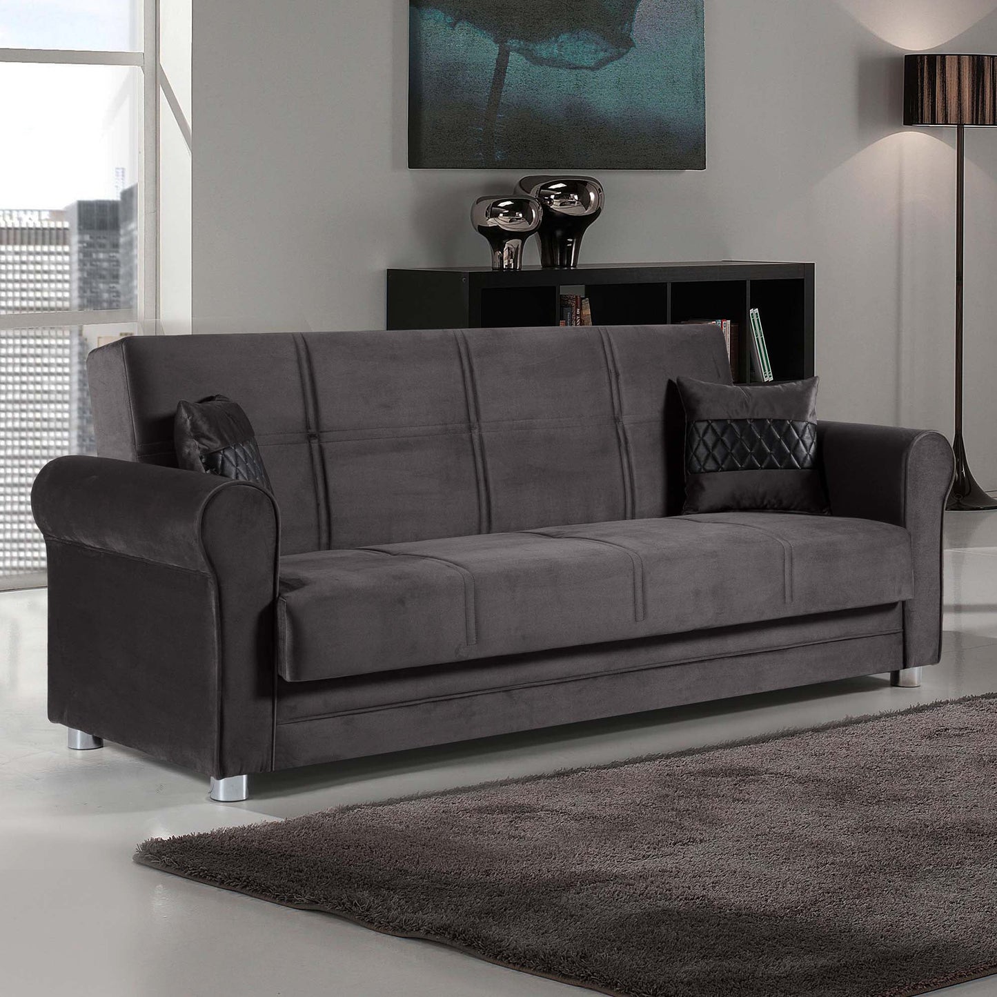 Sara Upholstered Convertible Sofabed with Storage Gray