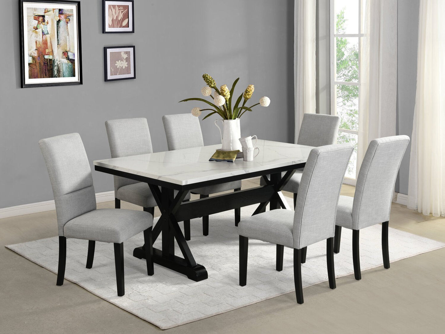Quinlan 7-Piece Dining Package with Trestle Dining Table