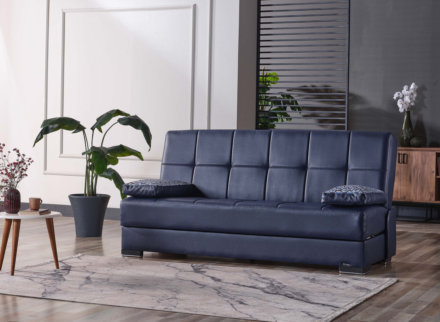 Soho Upholstered Convertible Sofabed with Storage Blue-PU