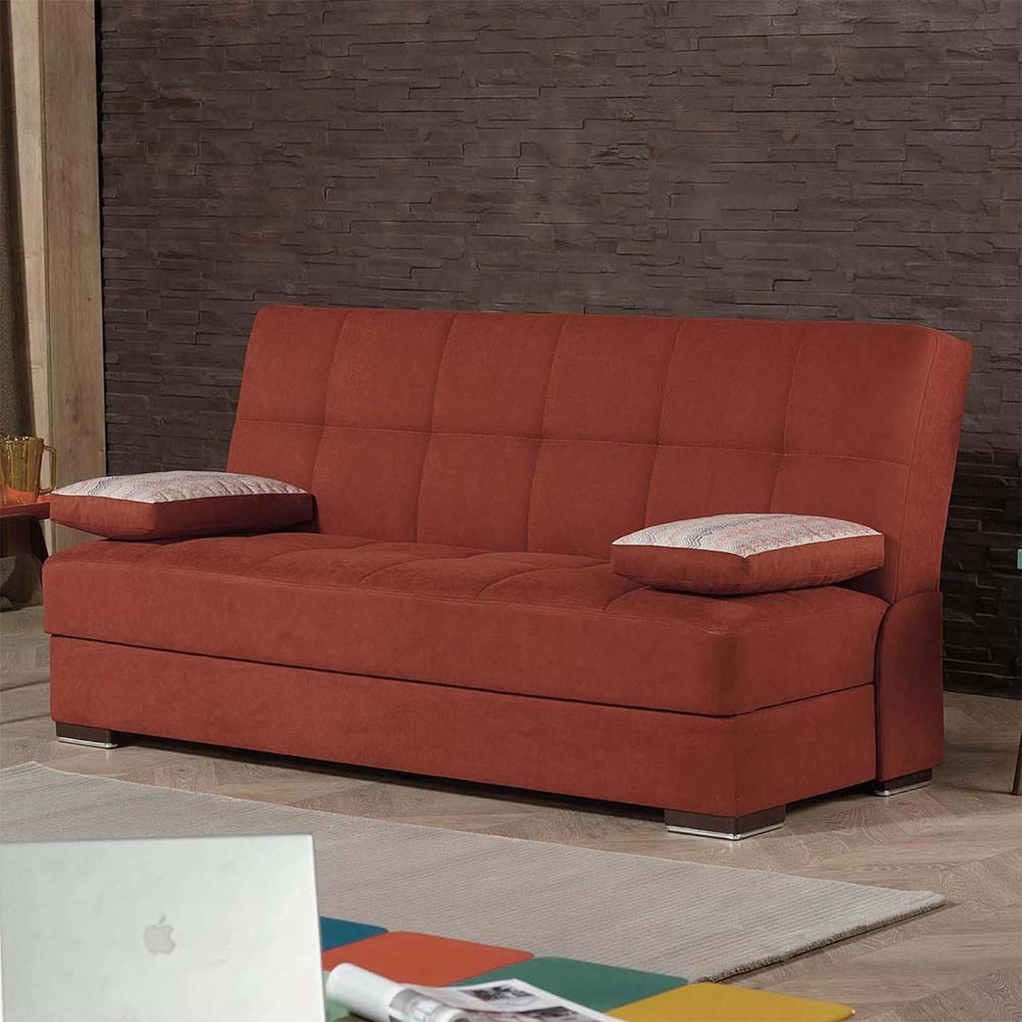 Soho Upholstered Convertible Sofabed with Storage Orange