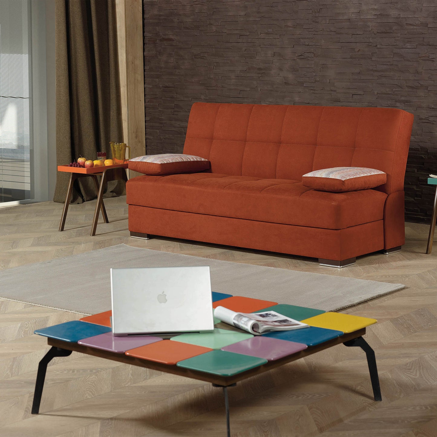 Soho Upholstered Convertible Sofabed with Storage Orange