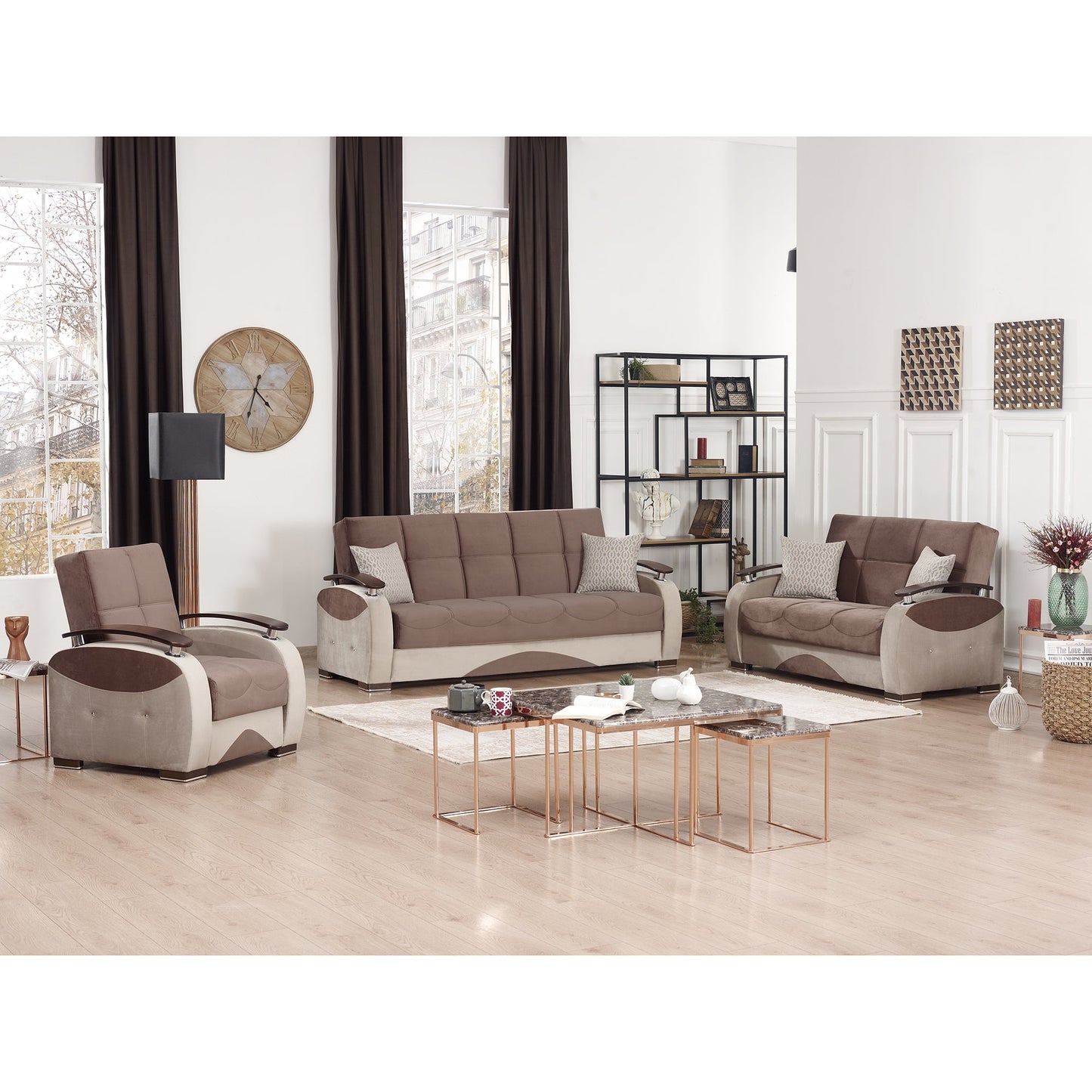 Yafah Upholstered Convertible Loveseat with Storage Brown